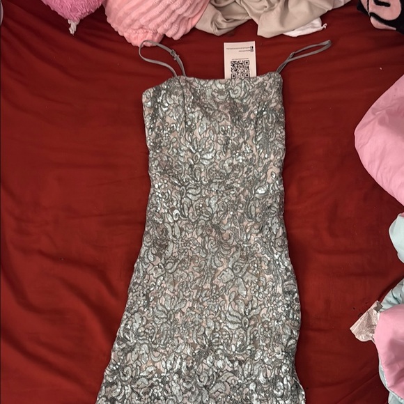 Emerald Sundae Silver Sequin Prom Dress